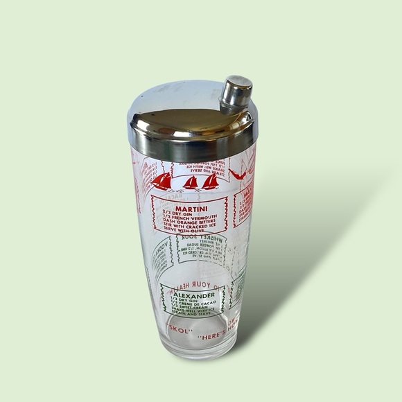 J. Earl & Sons Vintage Sports Glass Cocktail Shaker w/ Recipes 9.5” - Picture 5 of 13